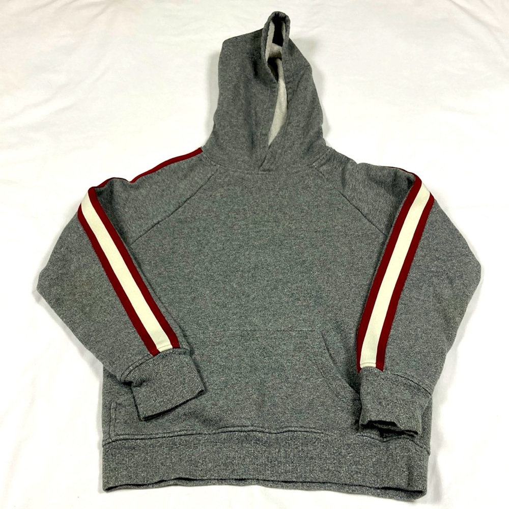 Gymboree boys gray hoodie with racer stripes on the sleeves size medium (7–8)
